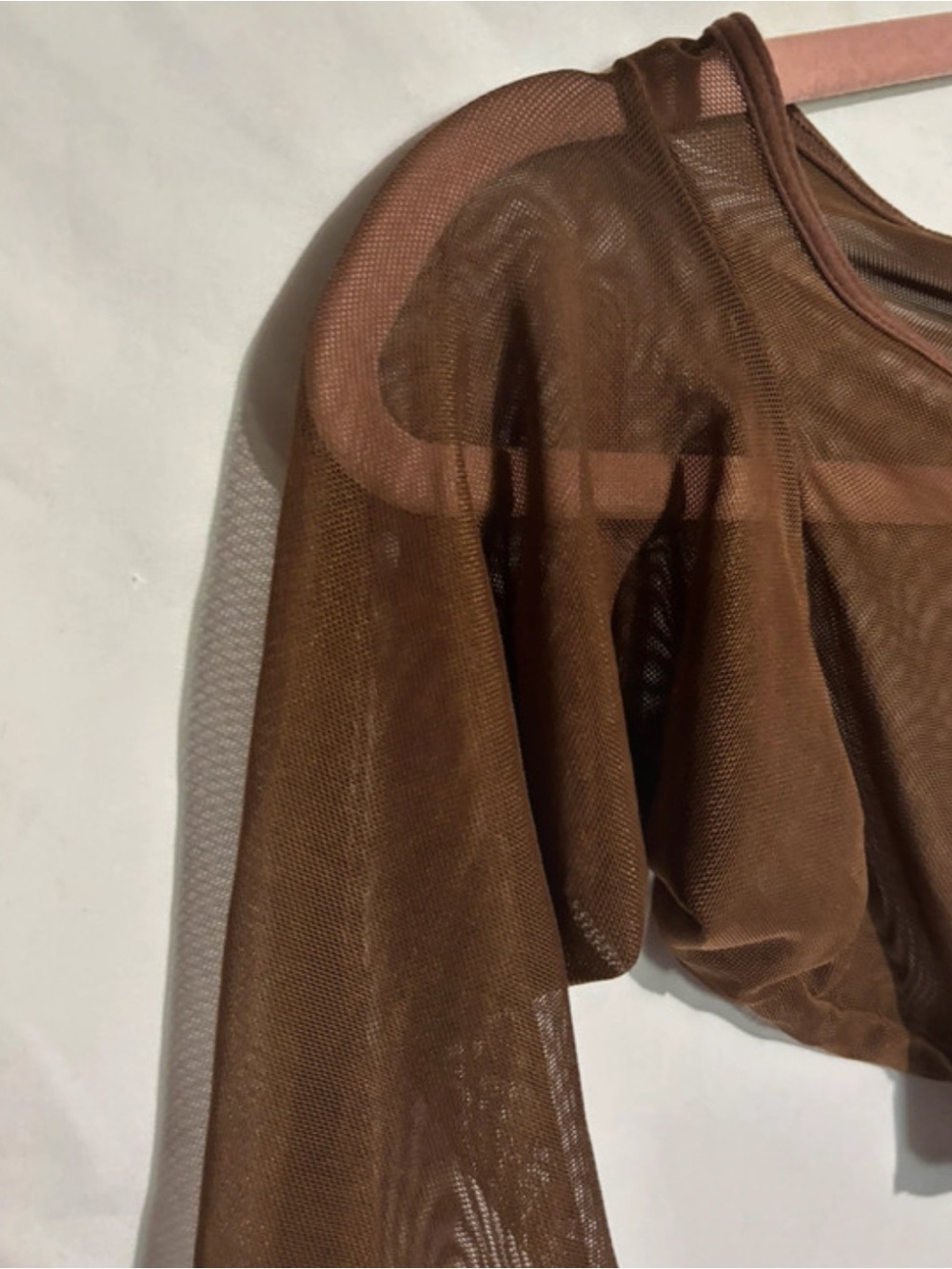 Avidlove Y2K Brown Sheer Mesh Shrug Long Sleeve Top Small - Picture 3 of 5